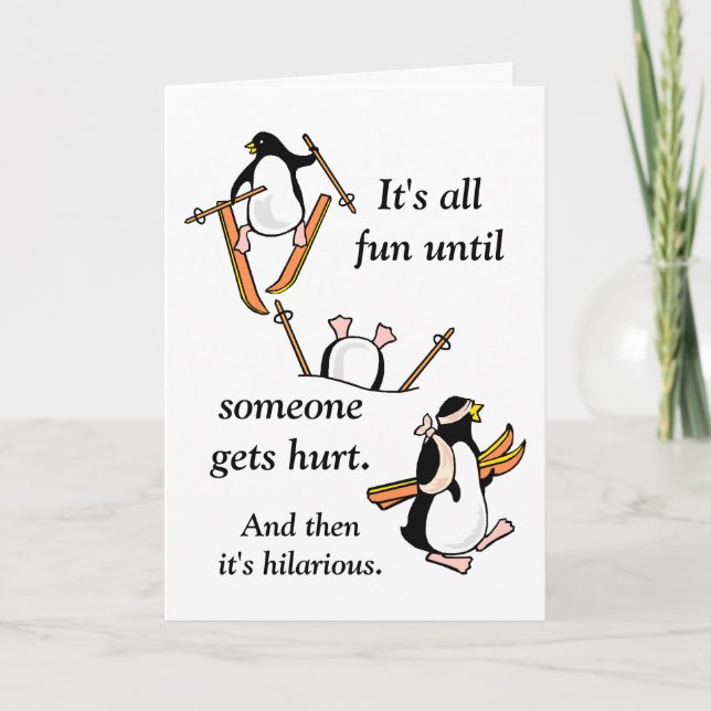 Penguin Ski Äventyr Helgkort (Framsida)
