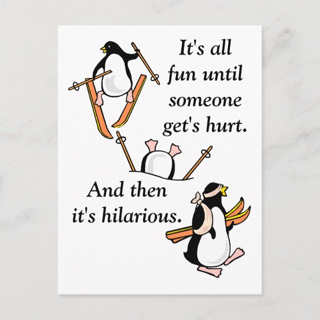 Penguin Ski Äventyr Vykort (Framsida)