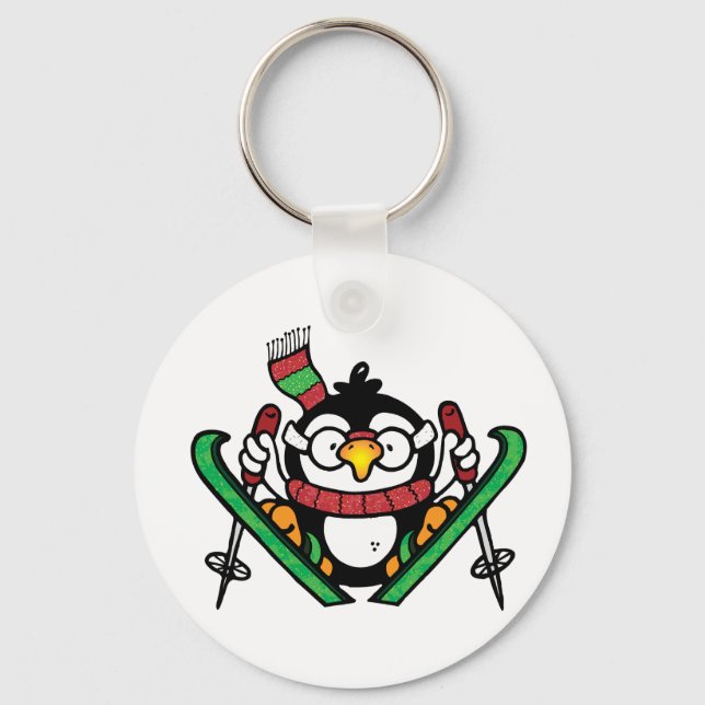 Penguin Ski Jumping Keychain Nyckelring (Framsida)