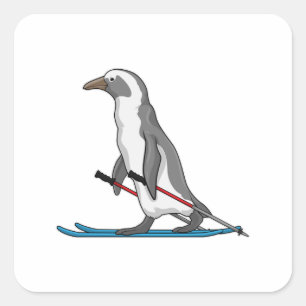 Penguin Skier Ski Fyrkantigt Klistermärke