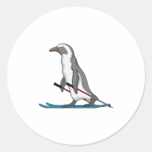 Penguin Skier Ski Runt Klistermärke