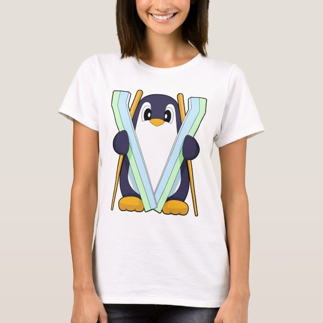 Penguin Skier Ski Winter sports T Shirt (Framsida)
