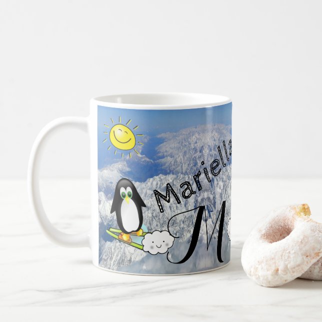Penguin Skiing Sol Mugg (Med munk)