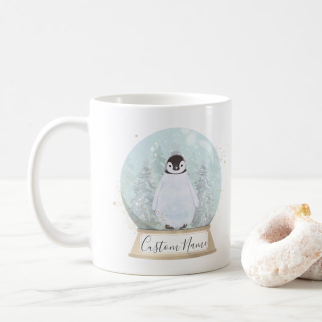 Penguin Snow Globe Custom Name Mug Christmas Gift Kaffemugg (Med munk)