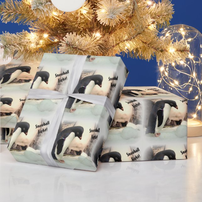 Penguin Snowball Fight Wrapping Papper Presentpapper (Helgdagar)