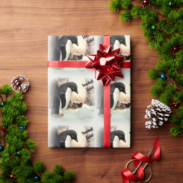 Penguin Snowball Fight Wrapping Papper Presentpapper (Julgåva)