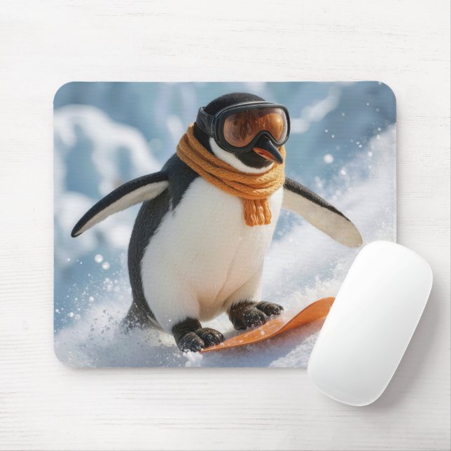 Penguin Snowboarding Downhill Musmatta (Med mus)