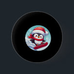 Penguin Snowboarding with Santa Hat Knapp<br><div class="desc">Penguin Snowboarding with Santa Hat</div>