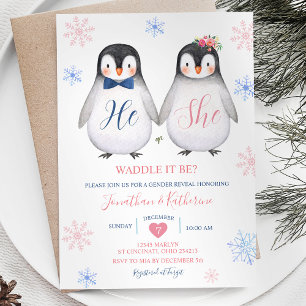 Penguin Snowflake Han eller hon Gender Reveal Inbjudningar