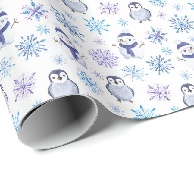 Penguin Snowflake Jul Papprare Presentpapper (Rullad Hörn)