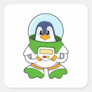 Penguin som Astronaut med Costume Fyrkantigt Klistermärke