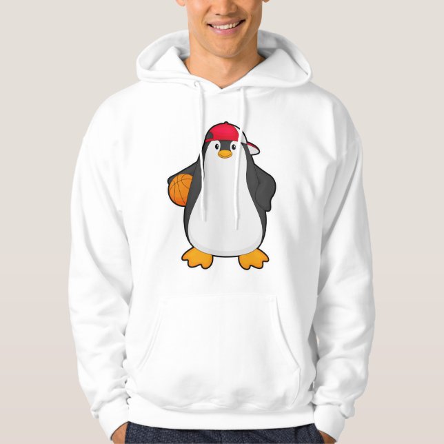 Penguin som basketspelare med Basketball boll Hoodie (Framsida)