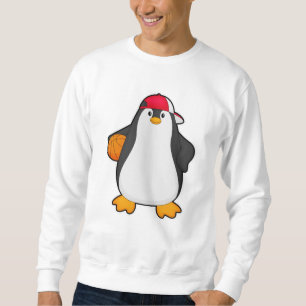 Penguin som basketspelare med Basketball boll Lång Ärmad Tröja