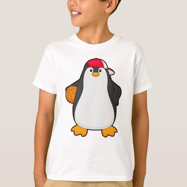 Penguin som basketspelare med Basketball boll T Shirt (Framsida)