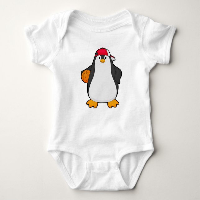 Penguin som basketspelare med Basketball boll T Shirt (Framsida)