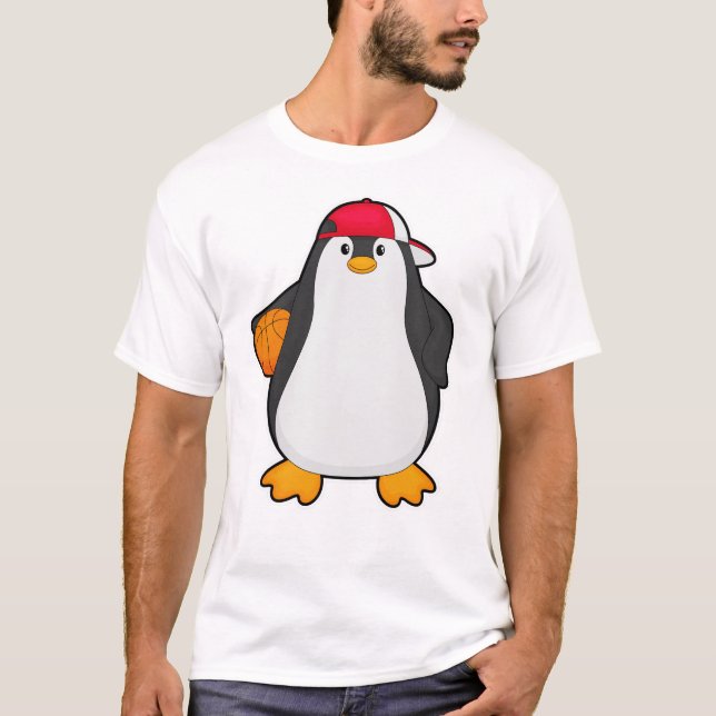Penguin som basketspelare med Basketball boll T Shirt (Framsida)