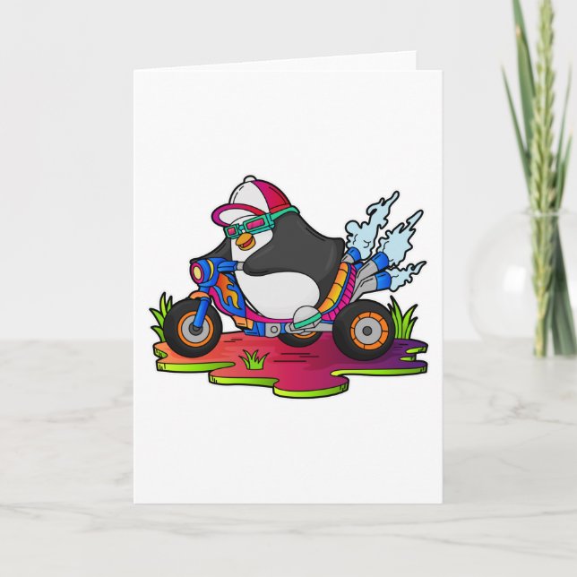 Penguin som Biker med motorcykel Kort (Framsida)