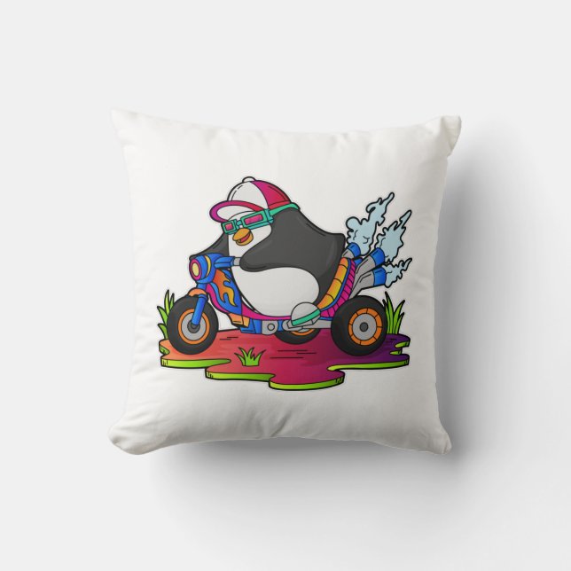 Penguin som Biker med motorcykel Kudde (Framsida)