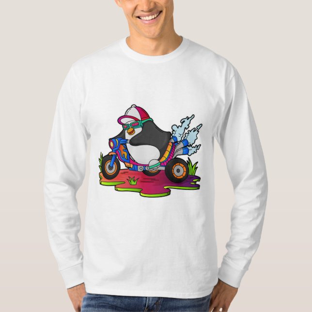 Penguin som Biker med motorcykel T Shirt (Framsida)