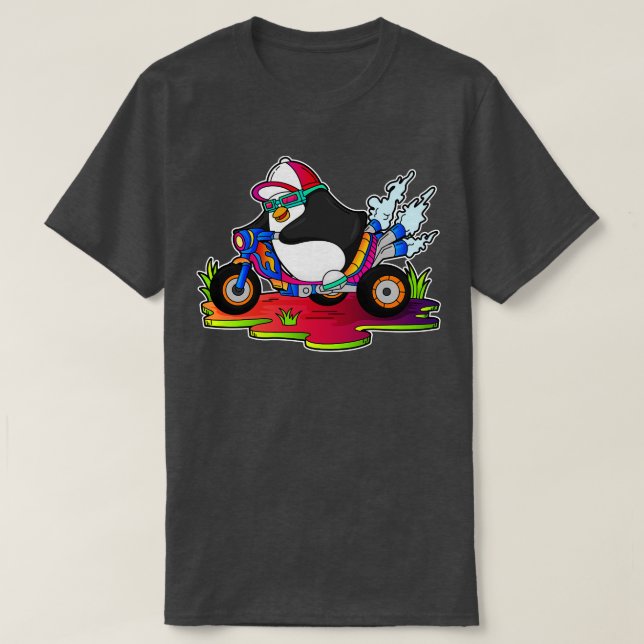 Penguin som Biker med motorcykel T Shirt (Design framsida)
