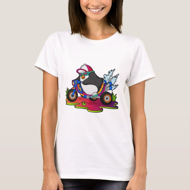 Penguin som Biker med motorcykel T Shirt (Framsida)