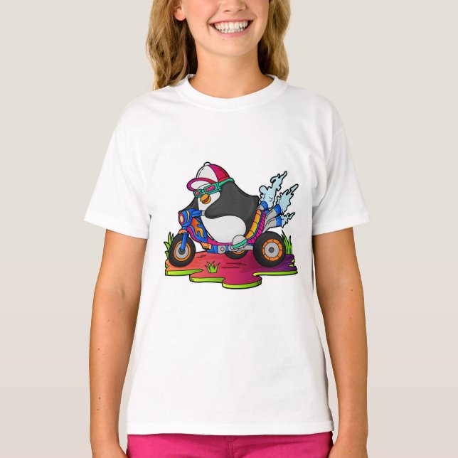 Penguin som Biker med motorcykel T Shirt (Framsida)