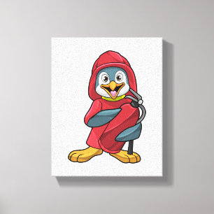 Penguin som brandman med brandsläckare canvastryck