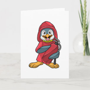 Penguin som brandman med brandsläckare kort