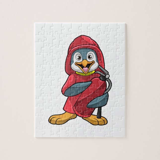 Penguin som brandman med brandsläckare pussel (Vertikal)