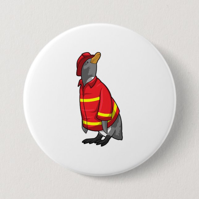 Penguin som brandman med Helmet Knapp (Framsida)