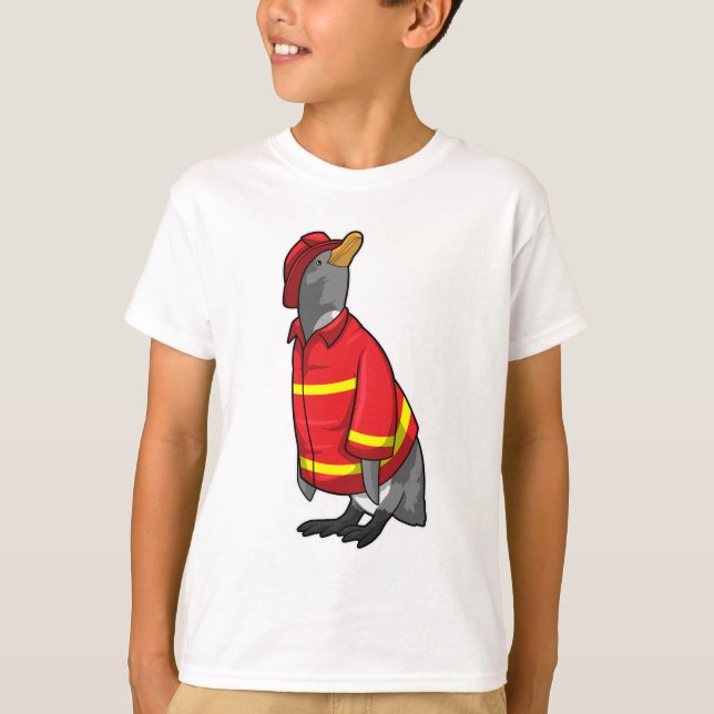 Penguin som brandman med Helmet T Shirt (Framsida)