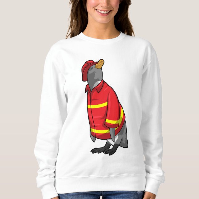 Penguin som brandman med Helmet T Shirt (Framsida)