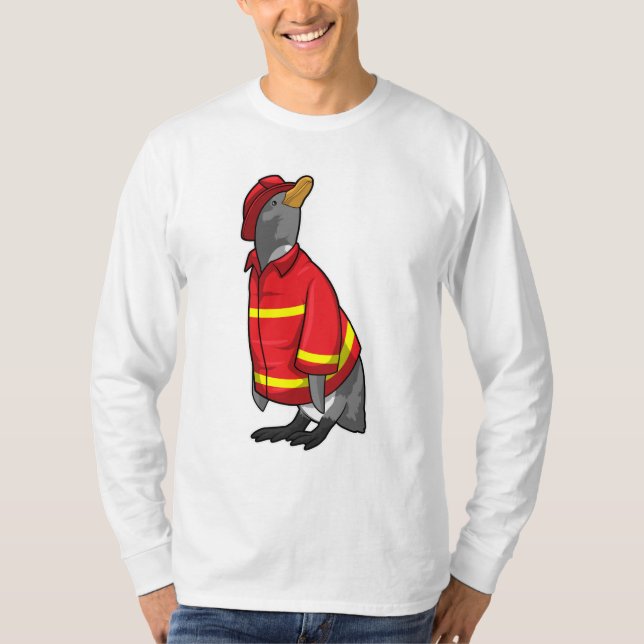 Penguin som brandman med Helmet T Shirt (Framsida)
