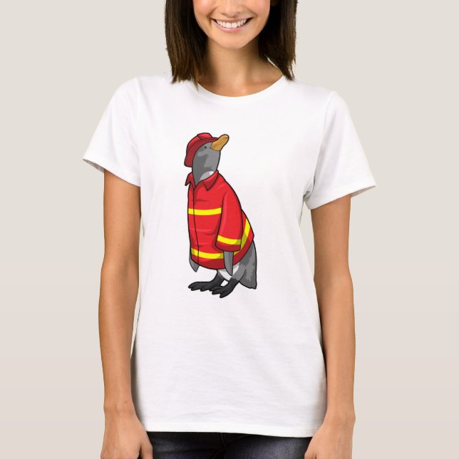 Penguin som brandman med Helmet T Shirt (Framsida)