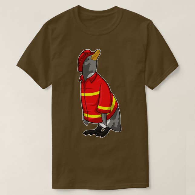 Penguin som brandman med Helmet T Shirt (Design framsida)