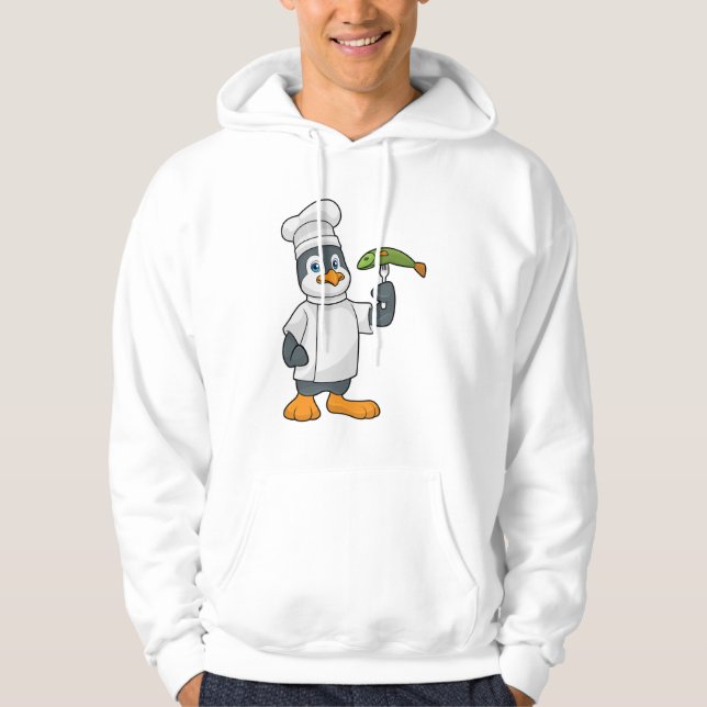 Penguin som Cook med Fish & Cooking apron Hoodie (Framsida)