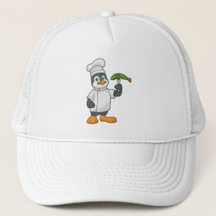 Penguin som Cook med Fish & Cooking apron Keps