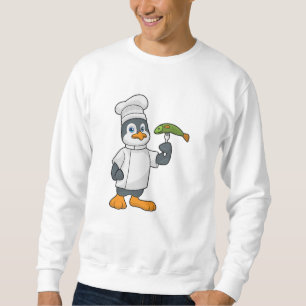 Penguin som Cook med Fish & Cooking apron Lång Ärmad Tröja