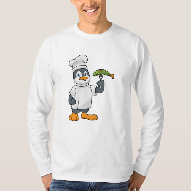 Penguin som Cook med Fish & Cooking apron T Shirt (Framsida)