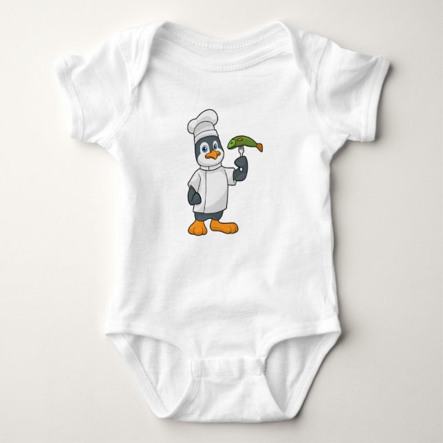 Penguin som Cook med Fish & Cooking apron T Shirt (Framsida)