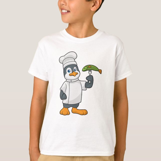 Penguin som Cook med Fish & Cooking apron T Shirt (Framsida)