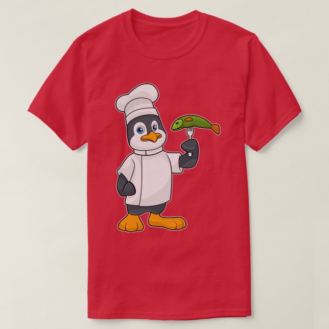 Penguin som Cook med Fish Cooking apron T Shirt (Design framsida)
