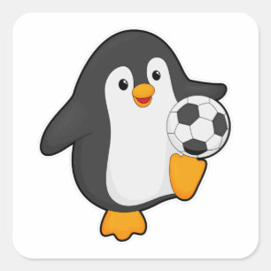 Penguin som fotbollsspelare med fotboll fyrkantigt klistermärke