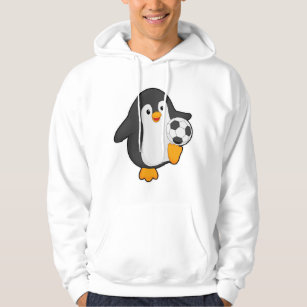 Penguin som fotbollsspelare med fotboll hoodie