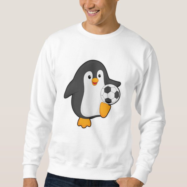 Penguin som fotbollsspelare med fotboll lång ärmad tröja (Framsida)