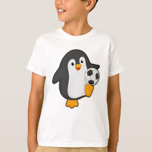 Penguin som fotbollsspelare med fotboll t shirt