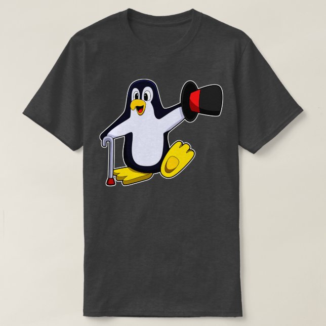 Penguin som gentleman med Hat Walking stick T Shirt (Design framsida)