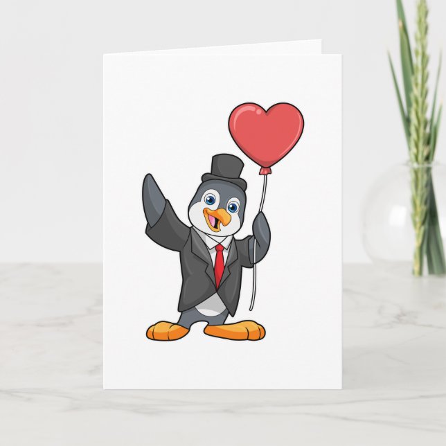Penguin som Groom med Heart Ballon Kort (Framsida)