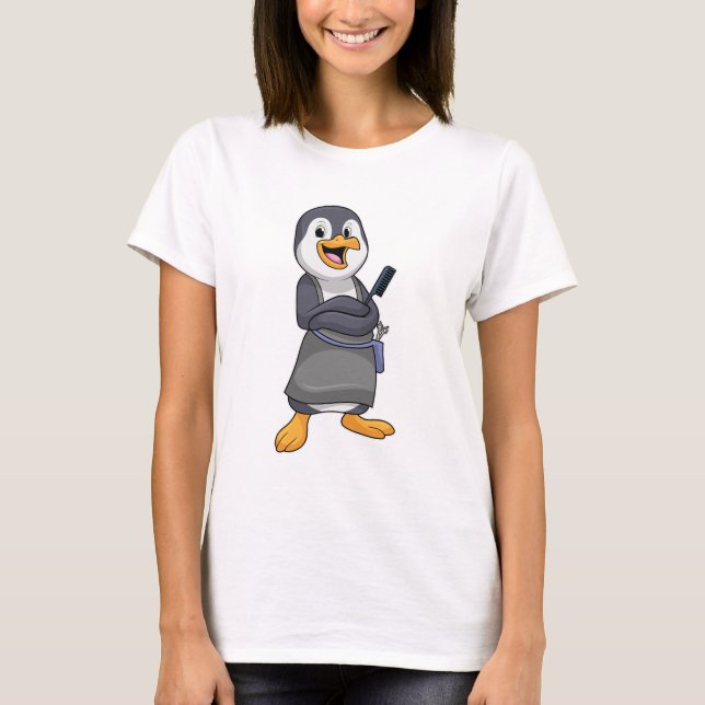 Penguin som Hair stylist med Comb T Shirt (Framsida)
