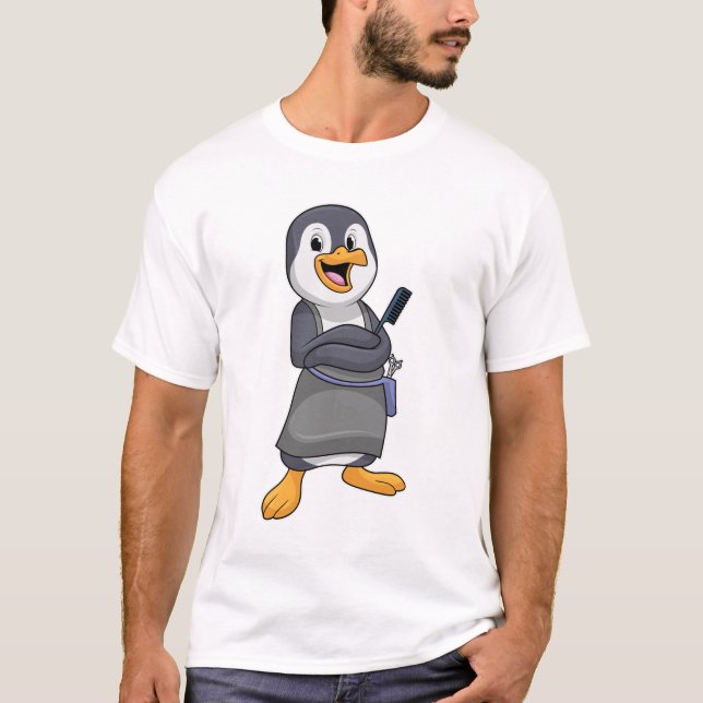 Penguin som Hair stylist med Comb T Shirt (Framsida)